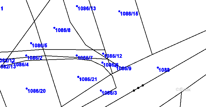 Parcela st. 1086/12 v KÚ Drnek, Katastrální mapa