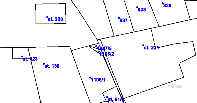 Parcela st. 1106/2 v KÚ Drnek, Katastrální mapa