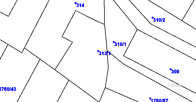 Parcela st. 313/1 v KÚ Drnholec, Katastrální mapa