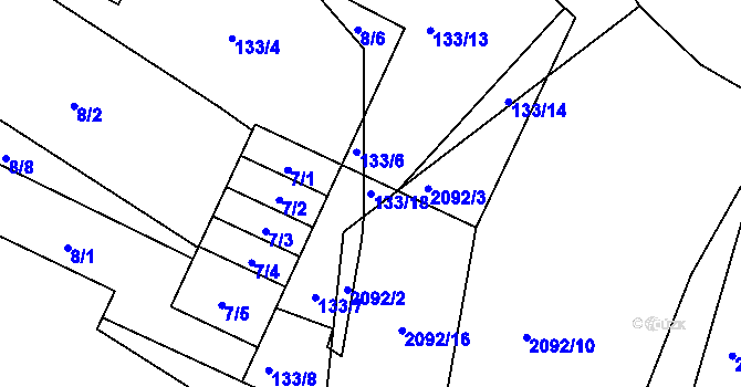 Parcela st. 133/18 v KÚ Drnholec, Katastrální mapa