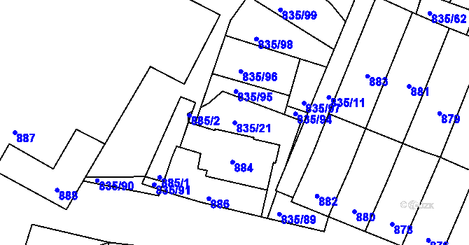 Parcela st. 835/21 v KÚ Drnholec, Katastrální mapa