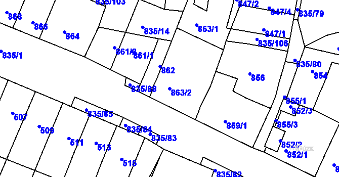 Parcela st. 863/2 v KÚ Drnholec, Katastrální mapa