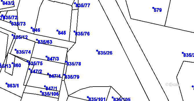 Parcela st. 835/26 v KÚ Drnholec, Katastrální mapa