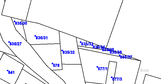 Parcela st. 835/33 v KÚ Drnholec, Katastrální mapa