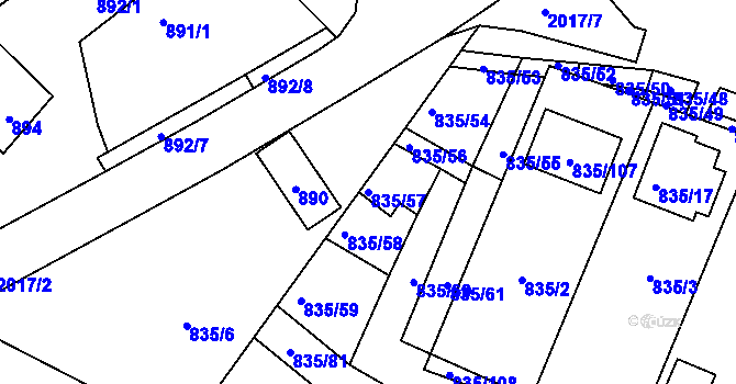 Parcela st. 835/57 v KÚ Drnholec, Katastrální mapa