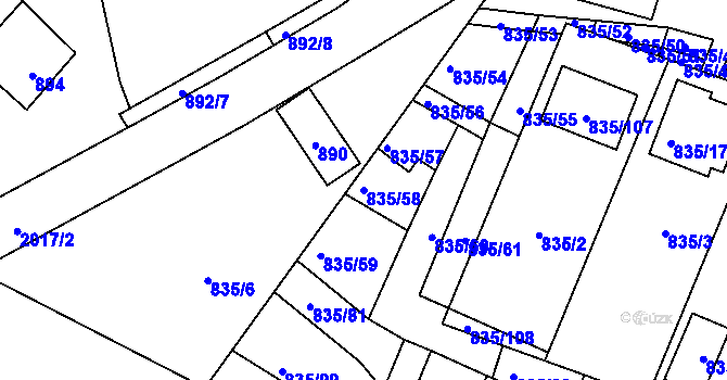 Parcela st. 835/58 v KÚ Drnholec, Katastrální mapa