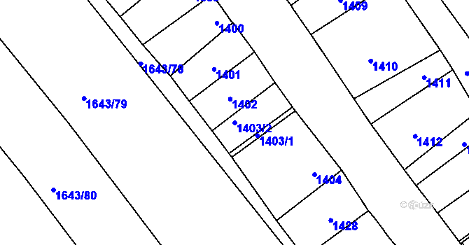 Parcela st. 1403/2 v KÚ Drnholec, Katastrální mapa