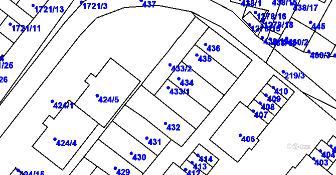Parcela st. 433/1 v KÚ Drnholec, Katastrální mapa