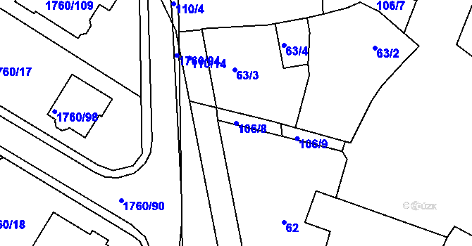 Parcela st. 106/8 v KÚ Drnholec, Katastrální mapa