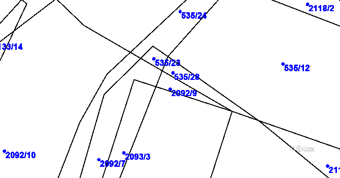 Parcela st. 2092/9 v KÚ Drnholec, Katastrální mapa