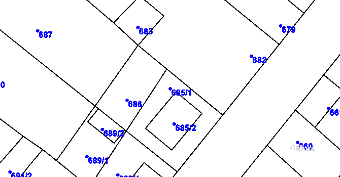 Parcela st. 685/1 v KÚ Drnholec, Katastrální mapa