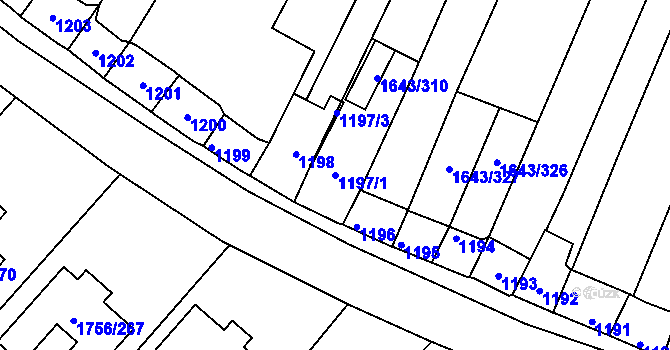 Parcela st. 1197/1 v KÚ Drnholec, Katastrální mapa