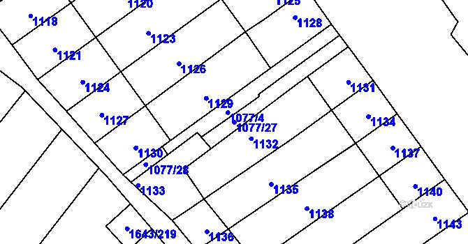 Parcela st. 1077/27 v KÚ Drnholec, Katastrální mapa