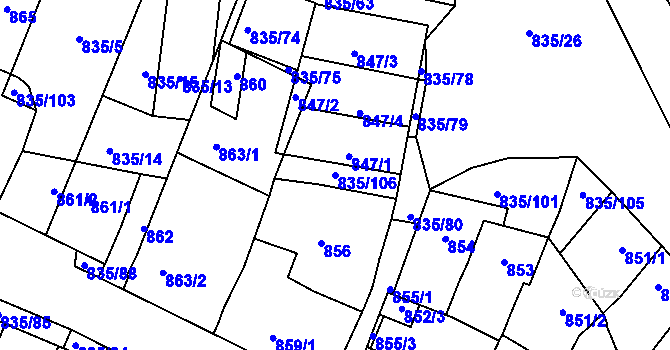 Parcela st. 835/106 v KÚ Drnholec, Katastrální mapa