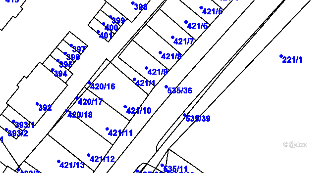 Parcela st. 535/36 v KÚ Drnholec, Katastrální mapa