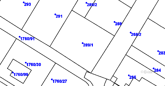 Parcela st. 289/1 v KÚ Drnholec, Katastrální mapa