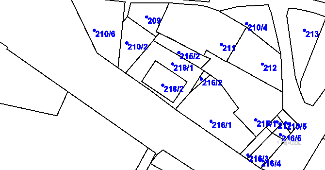Parcela st. 218/2 v KÚ Drnholec, Katastrální mapa