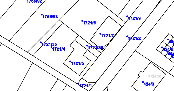 Parcela st. 1721/36 v KÚ Drnholec, Katastrální mapa