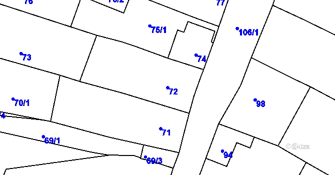 Parcela st. 72 v KÚ Drnholec, Katastrální mapa