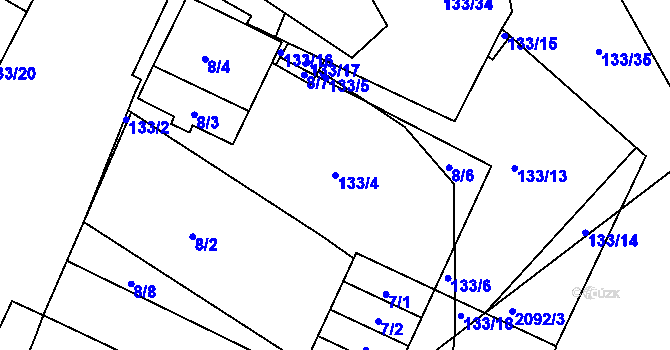 Parcela st. 133/4 v KÚ Drnholec, Katastrální mapa