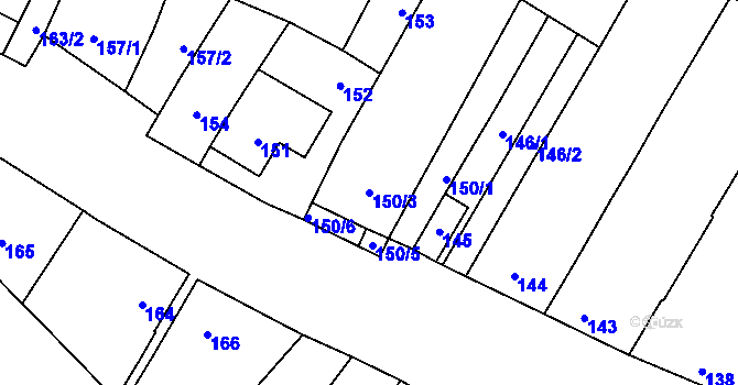Parcela st. 150/3 v KÚ Drnholec, Katastrální mapa