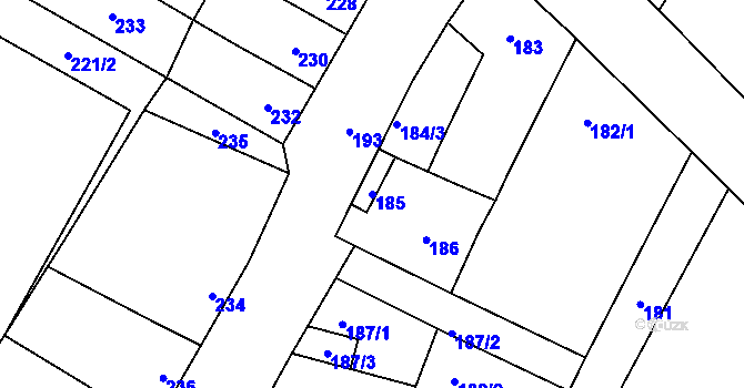 Parcela st. 185 v KÚ Drnholec, Katastrální mapa