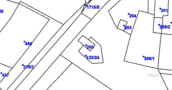 Parcela st. 205 v KÚ Drnholec, Katastrální mapa