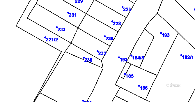 Parcela st. 232 v KÚ Drnholec, Katastrální mapa