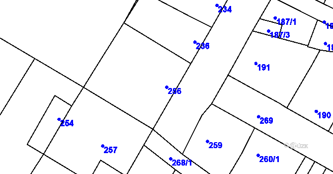 Parcela st. 256 v KÚ Drnholec, Katastrální mapa