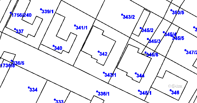 Parcela st. 342 v KÚ Drnholec, Katastrální mapa
