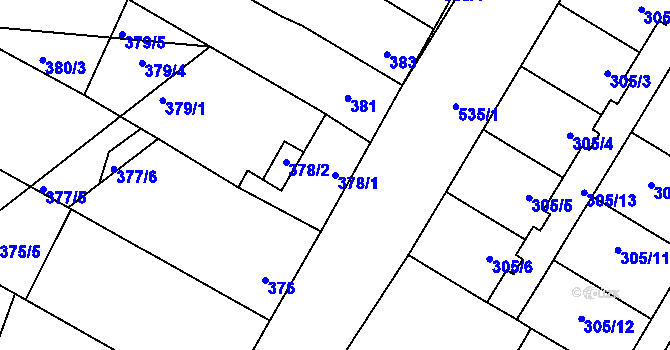 Parcela st. 378/1 v KÚ Drnholec, Katastrální mapa