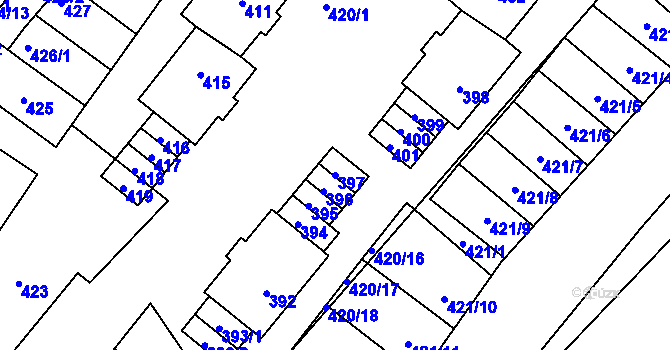 Parcela st. 397 v KÚ Drnholec, Katastrální mapa