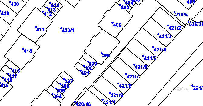 Parcela st. 398 v KÚ Drnholec, Katastrální mapa
