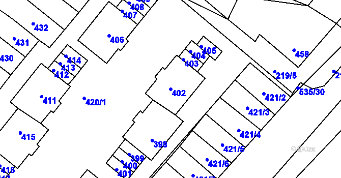 Parcela st. 402 v KÚ Drnholec, Katastrální mapa