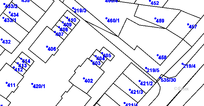 Parcela st. 405 v KÚ Drnholec, Katastrální mapa