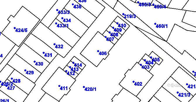 Parcela st. 406 v KÚ Drnholec, Katastrální mapa