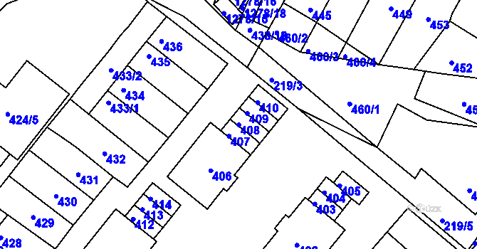 Parcela st. 408 v KÚ Drnholec, Katastrální mapa