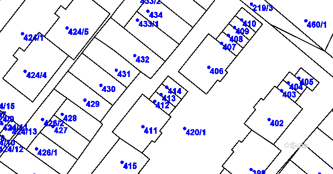 Parcela st. 414 v KÚ Drnholec, Katastrální mapa