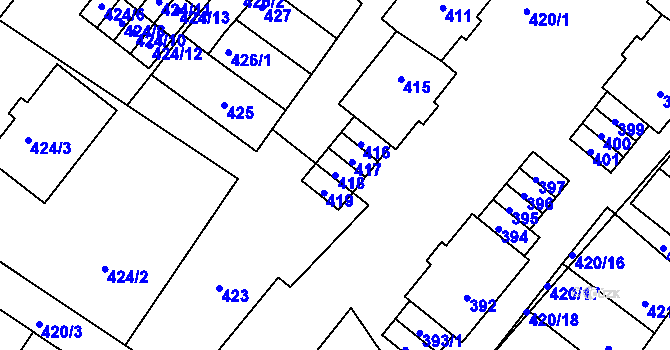 Parcela st. 418 v KÚ Drnholec, Katastrální mapa