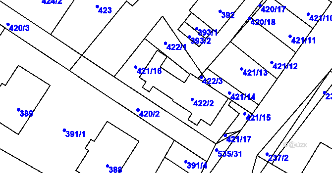 Parcela st. 422/2 v KÚ Drnholec, Katastrální mapa