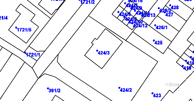 Parcela st. 424/3 v KÚ Drnholec, Katastrální mapa