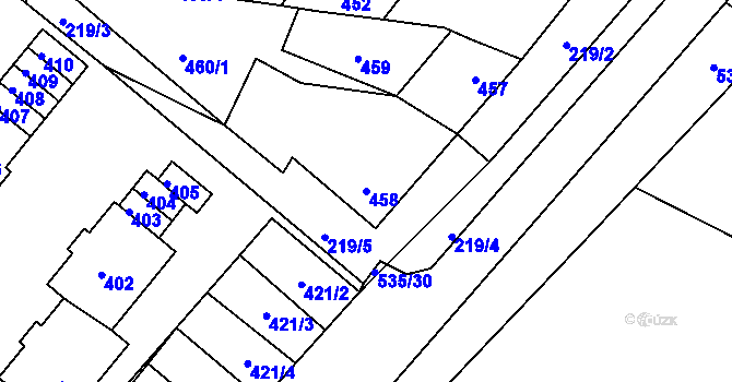 Parcela st. 458 v KÚ Drnholec, Katastrální mapa