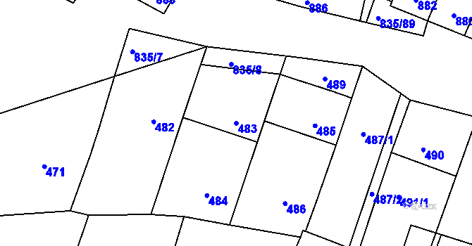 Parcela st. 483 v KÚ Drnholec, Katastrální mapa