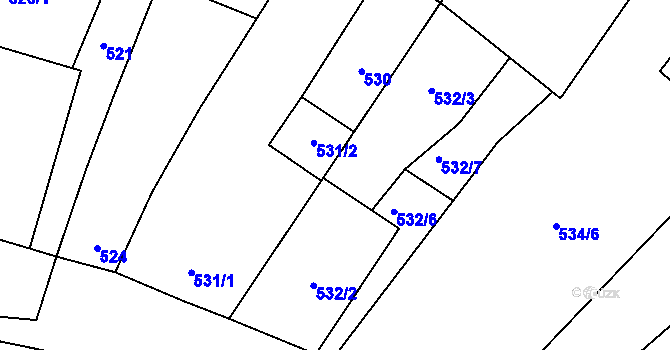 Parcela st. 532/1 v KÚ Drnholec, Katastrální mapa