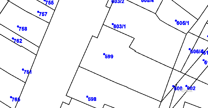 Parcela st. 599 v KÚ Drnholec, Katastrální mapa