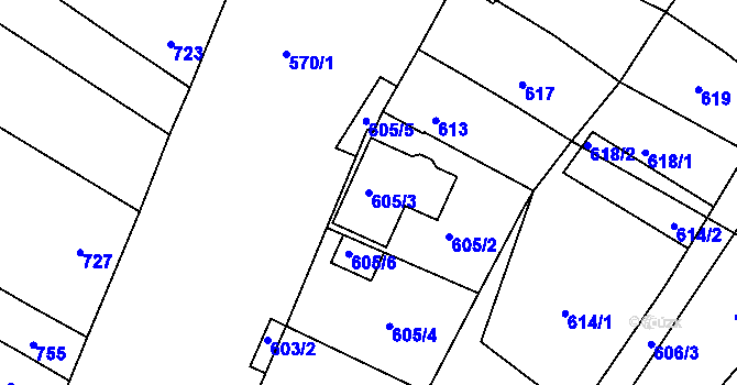 Parcela st. 605/3 v KÚ Drnholec, Katastrální mapa