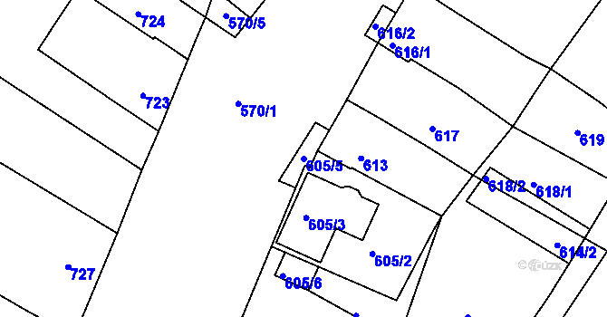 Parcela st. 605/5 v KÚ Drnholec, Katastrální mapa