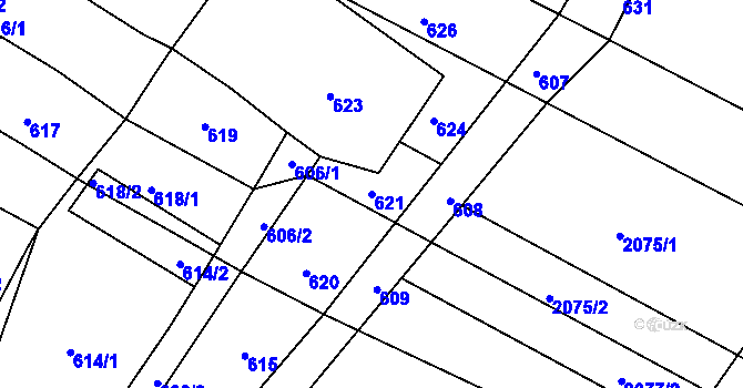 Parcela st. 621 v KÚ Drnholec, Katastrální mapa