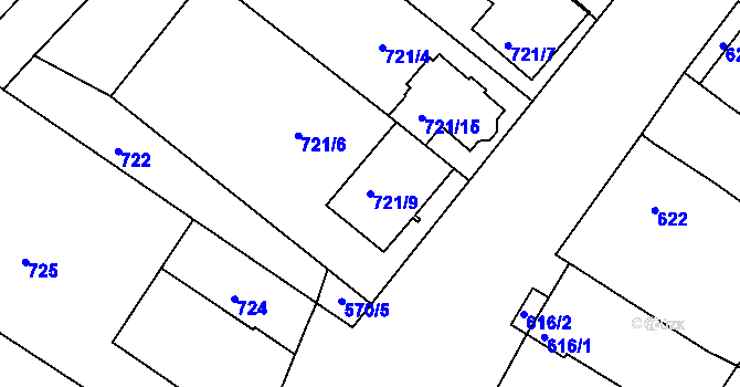 Parcela st. 721/9 v KÚ Drnholec, Katastrální mapa