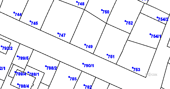 Parcela st. 749 v KÚ Drnholec, Katastrální mapa